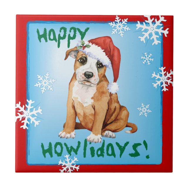 Azulejo De Cerámica Feliz Howlidays Staffordshire Bull Terrier (Frente)