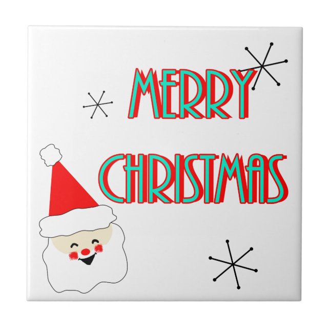 Azulejo De Cerámica feliz navidad a mediados del siglo santa claus (Frente)