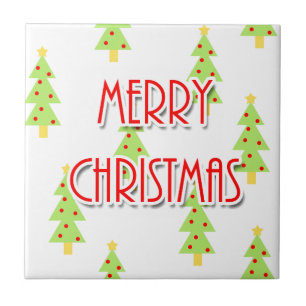 Azulejo De Cerámica feliz navidad árboles modernos de mediados de sigl