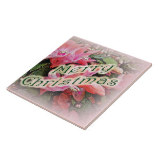 Azulejo De Cerámica Feliz Navidad navideño Cactus Flowers 2