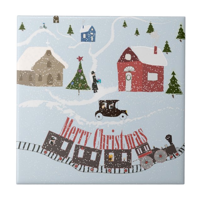 Azulejo De Cerámica Feliz Navidad , retro (Frente)