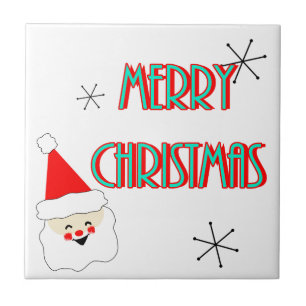 Azulejo De Cerámica feliz navidad santa claus de mediados de siglo