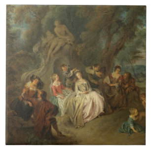 Azulejo De Cerámica Fête Champêtre, C. 1730 (aceite en lona)