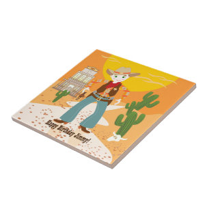 Azulejo De Cerámica Fiesta de cumpleaños para niños de vaca
