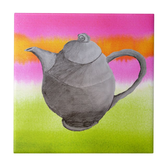 Azulejo De Cerámica Fiesta de té del arco iris de Teapot (Frente)