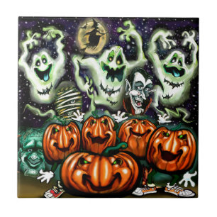 Azulejo De Cerámica Fiesta Ghostly Trio Pumpkins