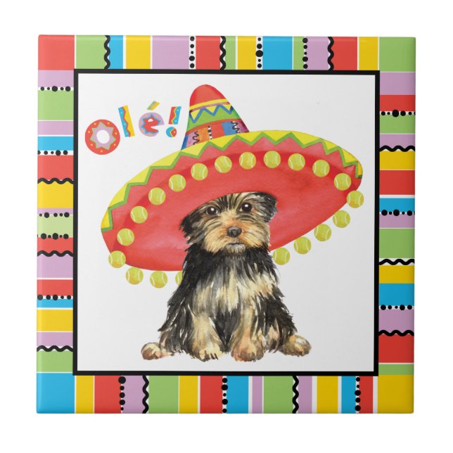 Azulejo De Cerámica Fiesta Yorkie (Frente)