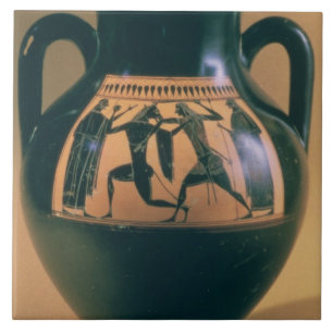 Azulejo De Cerámica Figura negra amphora del ático que representa