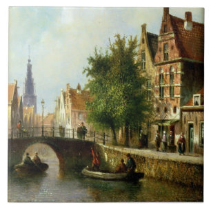 Azulejo De Cerámica Figuras en un canal, Amsterdam (aceite en el