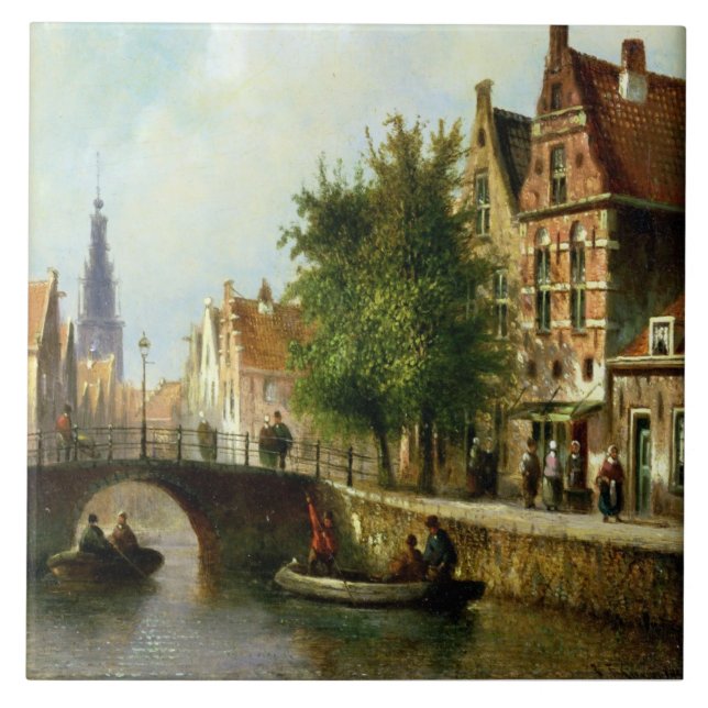 Azulejo De Cerámica Figuras en un canal, Amsterdam (aceite en el (Frente)