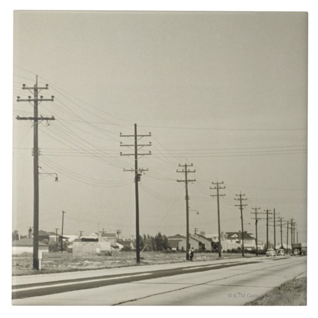 Azulejo De Cerámica Fila de la electricidad postes (Frente)