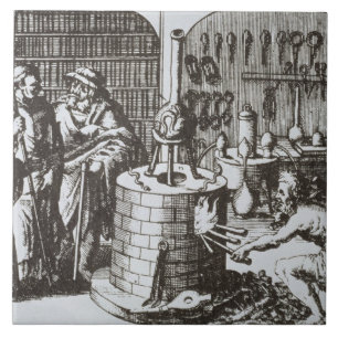 Azulejo De Cerámica Filósofos herméticos y un alquimista, de la 'mus