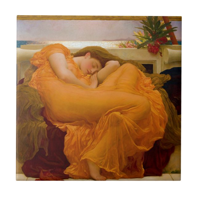 Azulejo De Cerámica Flamante junio de Sir Frederic Leighton (Frente)