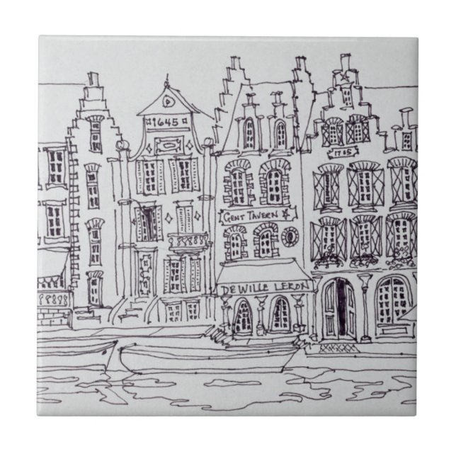 Azulejo De Cerámica Flamenca de arquitectura flamenca, Gante, Bélgica (Frente)