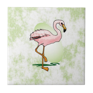 Azulejo De Cerámica Flamenco rosado en pálido - fondo verde