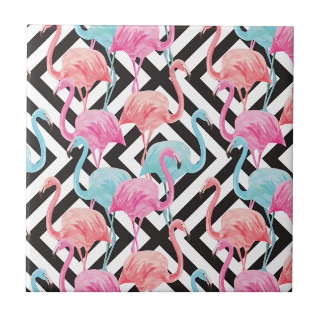 Azulejo De Cerámica Flamencos en el patrón de diseño negrita (Frente)