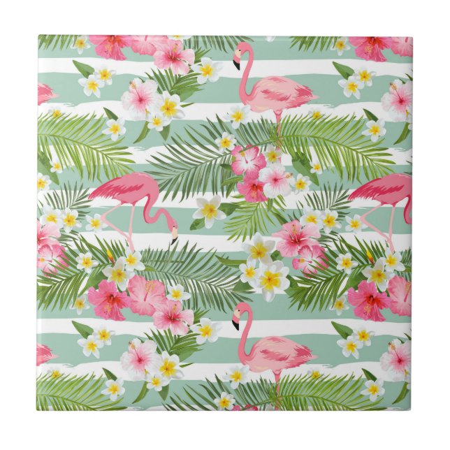 Azulejo De Cerámica Flamencos Y Tiras (Frente)