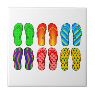 Azulejo De Cerámica Flip Flop Shoes Fun Summer Beach Colorful Stripes
