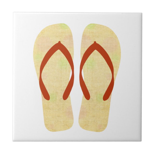 Azulejo De Cerámica Flip Flops amarillo vivo costero (Frente)