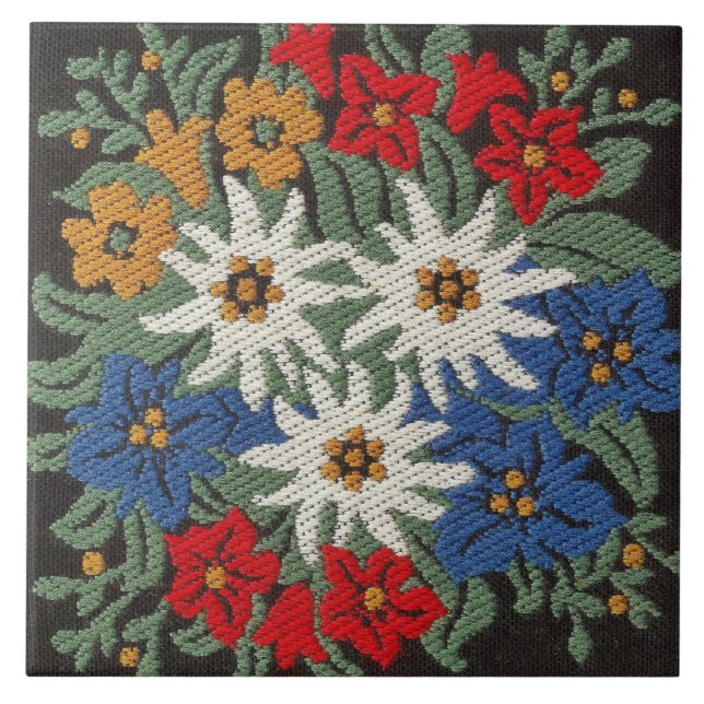 Azulejo De Cerámica Flor alpina suiza Edelweiss (Frente)