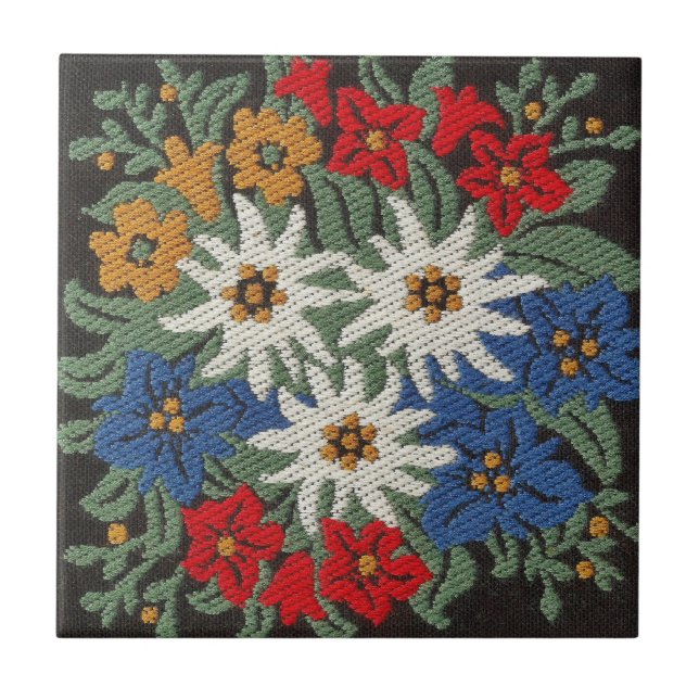 Azulejo De Cerámica Flor alpina suiza Edelweiss (Frente)