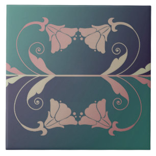 Azulejo De Cerámica Flor Art Nouveau fuschia