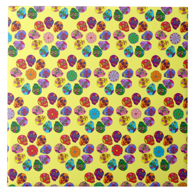 Azulejo De Cerámica Flor de cráneo de azúcar (Frente)