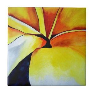 Azulejo De Cerámica flor de frangipani tropical acuarela arte abstract