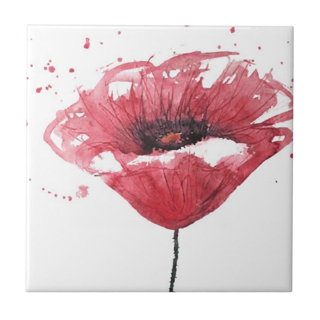 Azulejo De Cerámica Flor de la amapola, acuarela (Frente)