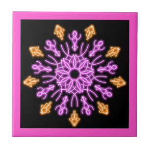 Azulejo De Cerámica Flor de neón rosa y naranja
