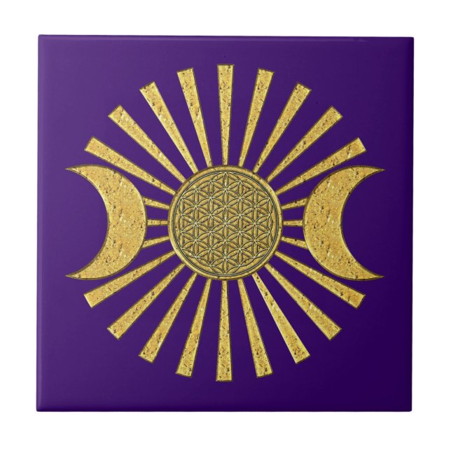 Azulejo De Cerámica Flor de vida con luna (Frente)