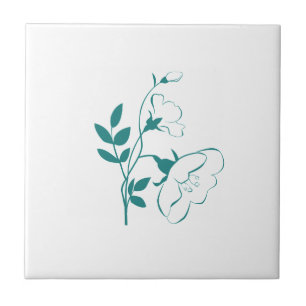 Azulejo De Cerámica Flor estilizada en Verde azulado