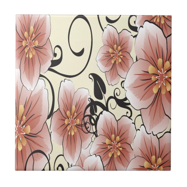 Azulejo De Cerámica Flor marrón moderna (Frente)