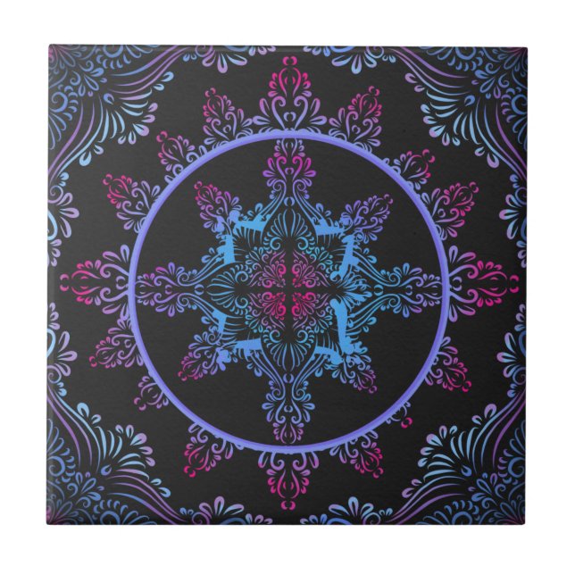Azulejo De Cerámica Flor nocturna de Mandala (Frente)