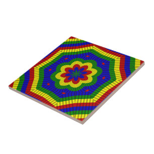 Azulejo De Cerámica Flor rodada de colores primarios 1
