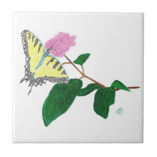 Azulejo De Cerámica Flor rosa de la mariposa de la cola tragaluz amari
