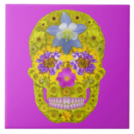 Azulejo De Cerámica Flor Skull 3