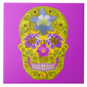 Azulejo De Cerámica Flor Skull 3