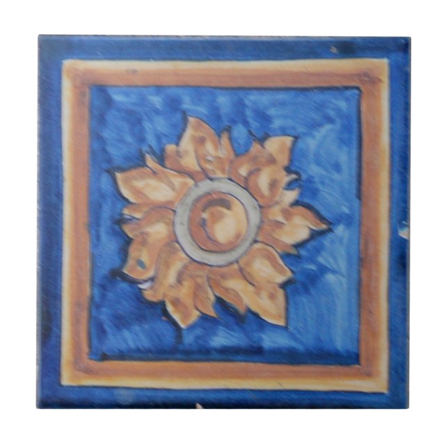 Azulejo De Cerámica Flor/teja del español de Sun (Frente)