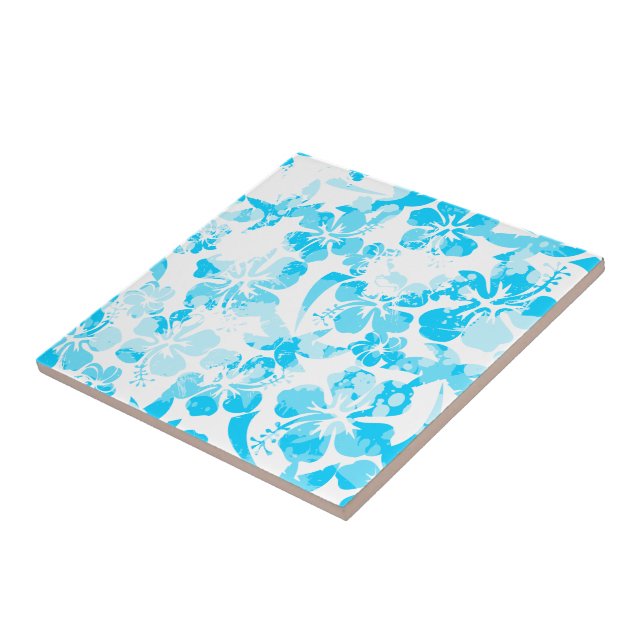 Azulejo De Cerámica Flor tropical pintada de azul (Lado)