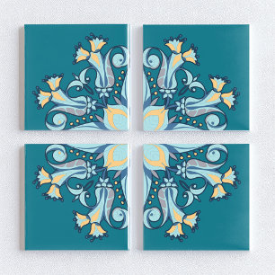 Azulejo de cerámica floral Art Nouveau en verde pa