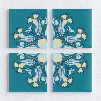 Azulejo de cerámica floral Art Nouveau en verde pa