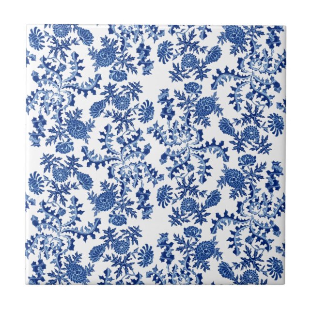 Azulejo De Cerámica Floral azul y blanca (Frente)