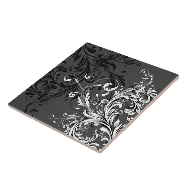 Azulejo De Cerámica Floral blanca y negra (Lado)