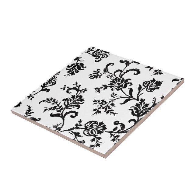 Azulejo De Cerámica Floral blanco y negro (Lado)