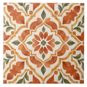 Azulejo de cerámica floral de terracota marroquí