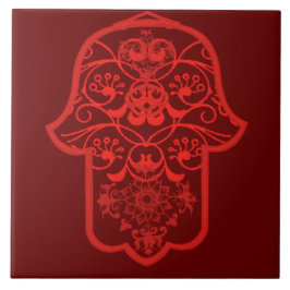 Azulejo De Cerámica Floral Hamsa (rojo)