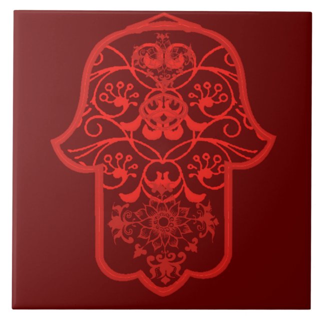Azulejo De Cerámica Floral Hamsa (rojo) (Frente)
