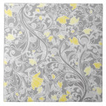 Azulejo De Cerámica Floral moderna de color amarillo y gris batido<br><div class="desc">motivos florales de bonito modernos y ondulados,  con elegantes torres gris pastel y flores amarillas y doradas entrelazadas en un fondo gris oscuro.</div>