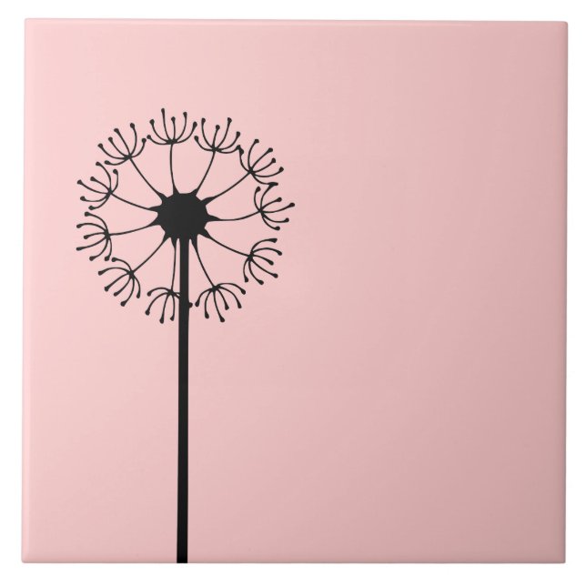 Azulejo De Cerámica Floral negro del diente de león (Frente)